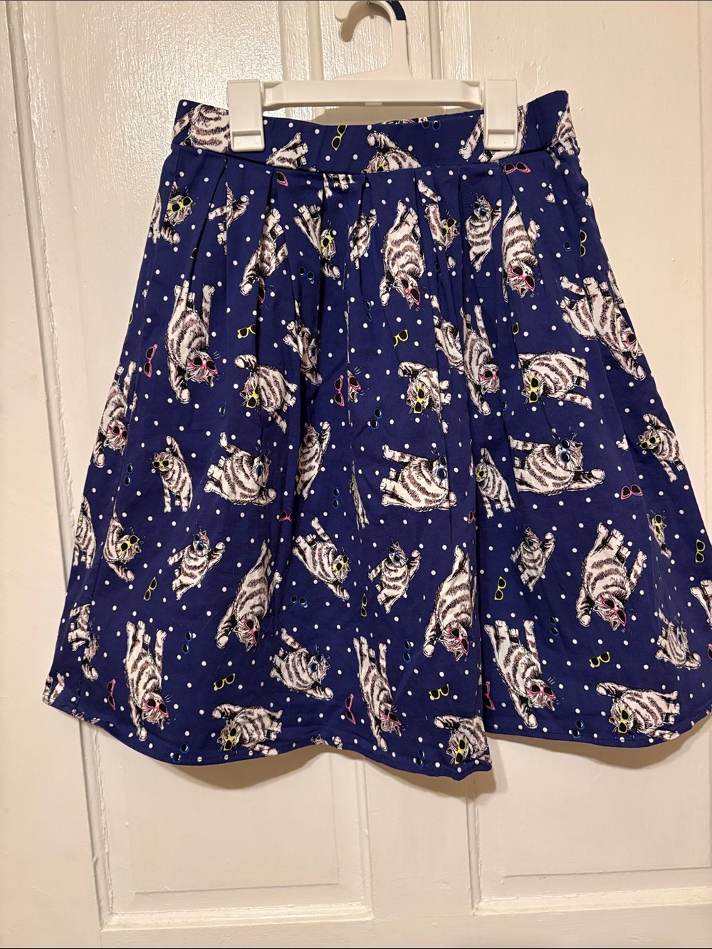 Playful Blue Cat-Print Skirt